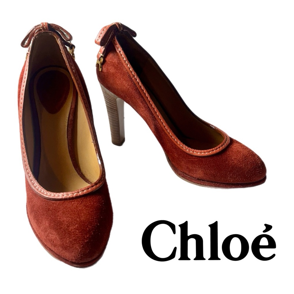 Chloe Rustic Sienna Red Suede Pump Heels Women’s size 6.5